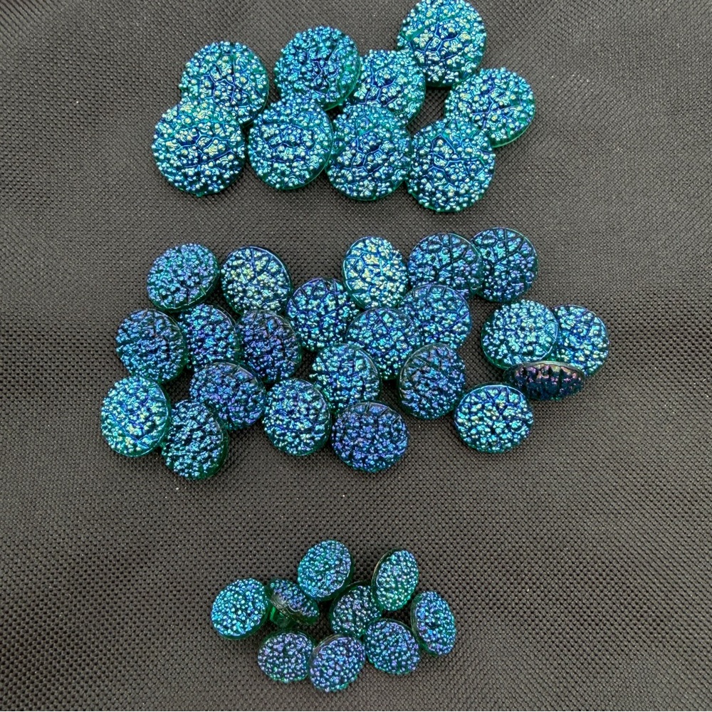 Set of 40 Iridescent Green/Blue Glass Buttons 22,18,13 mm Size w/ Shank La Mode